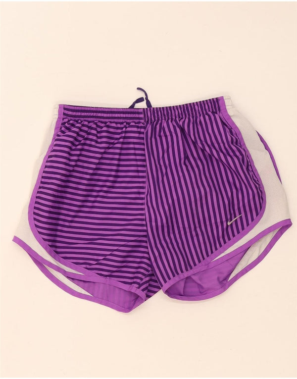 Nike Pantalones cortos deportivos Dri Fit para mujer UK 8 Small Púrpura Rayas Poliéster