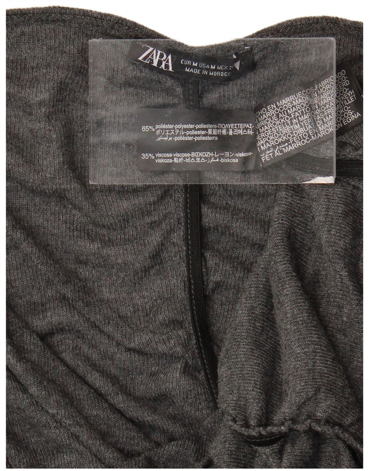 ZARA Blusa Mujer Top UK 42 Poliéster Gris Medio