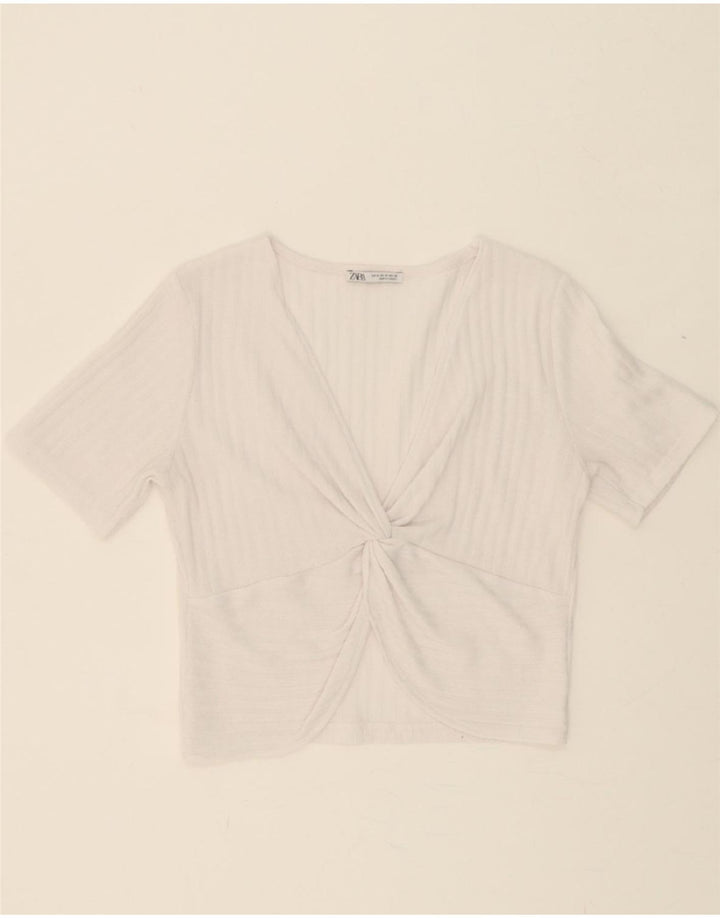 ZARA Womens Crop Blouse Top UK 12 Medium White Vintage Zara and Second-Hand Zara from Messina Hembry 
