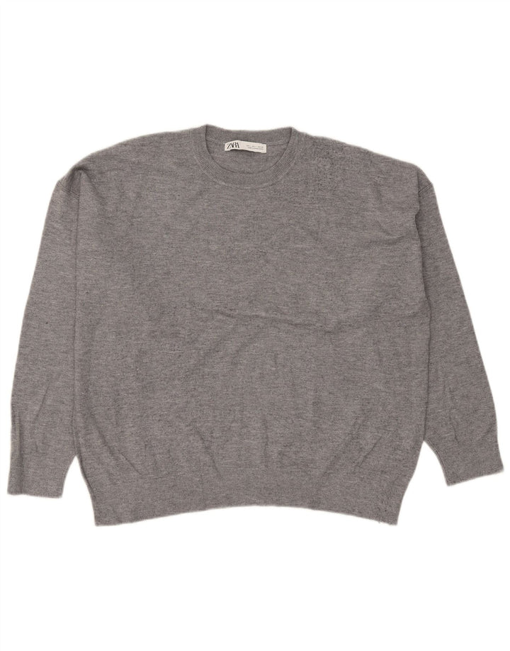 Zara Suéter De Cuello Redondo De Gran Tamaño para Mujer UK 46 Grande Gris Moteado