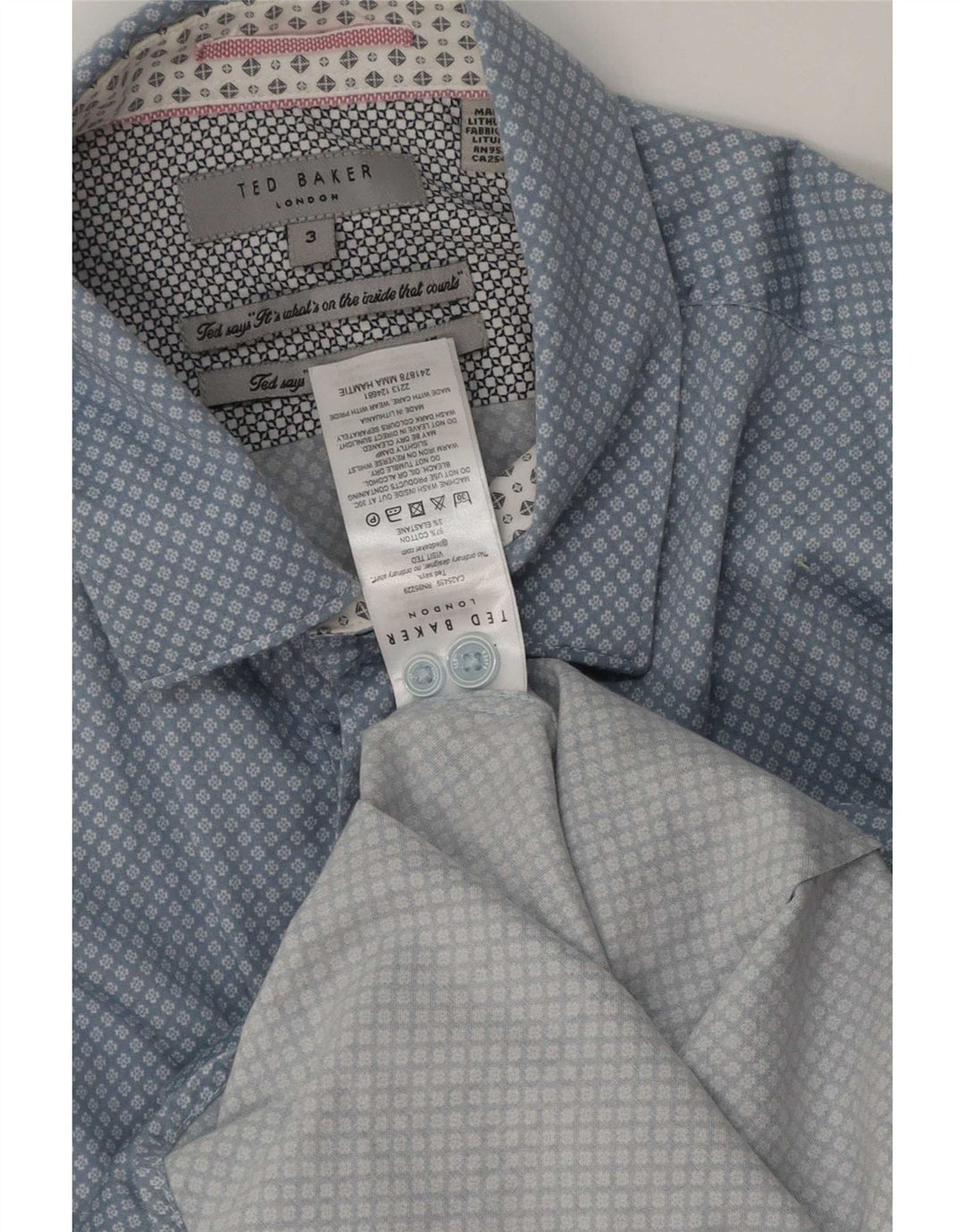 Ted Baker Camisa de corte clásico para hombre Talla 3 Algodón geométrico azul mediano