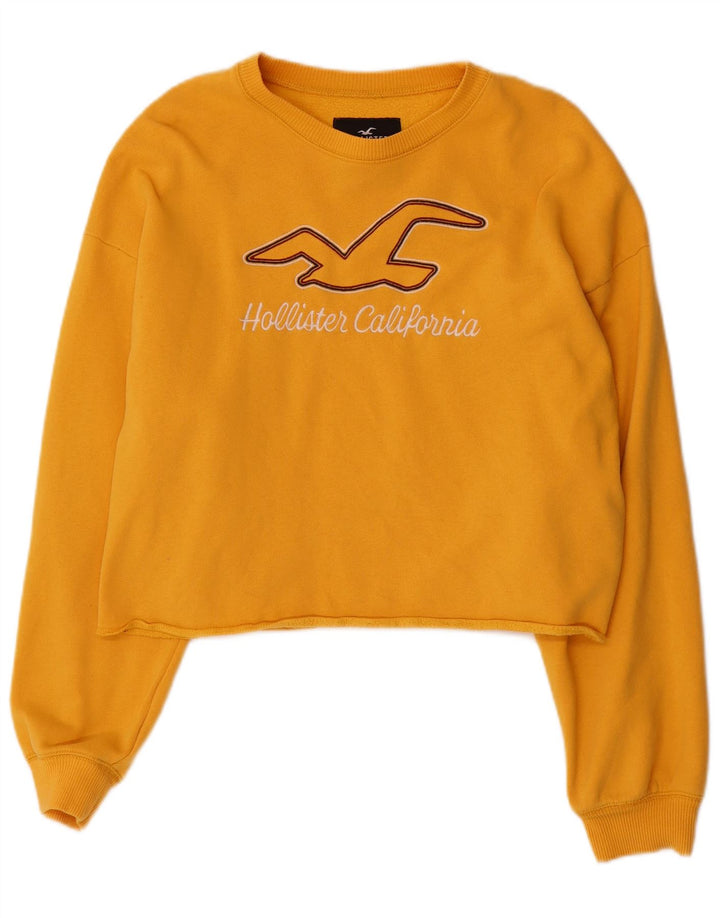 HOLLISTER Sudadera con gráfico corto para mujer, jersey, Reino Unido 14, algodón amarillo mediano