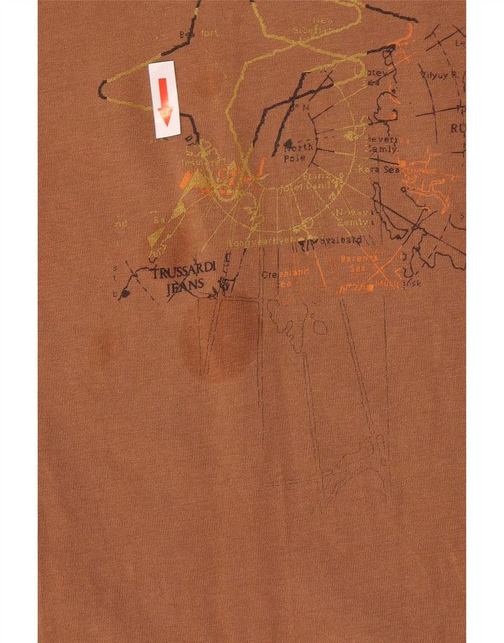 Trussardi Jeans Hombre Camiseta Estampada Manga Larga Algodón Marrón Medio