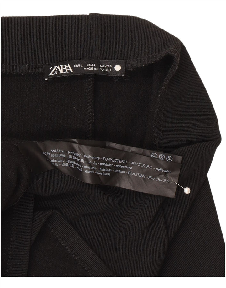 Zara Mujer Falda Midi De Cintura Alta Grande W30 Poliéster Negro