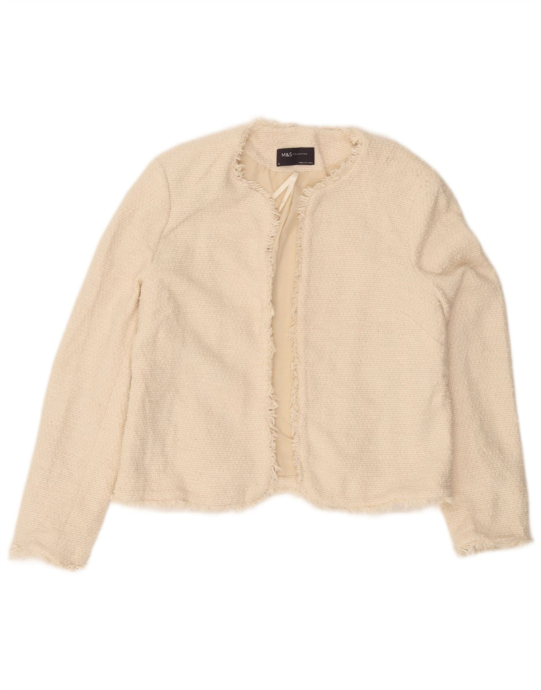Marks & Spencer Chaqueta tipo blazer abierta para mujer UK 12 Medium Off White Cotton