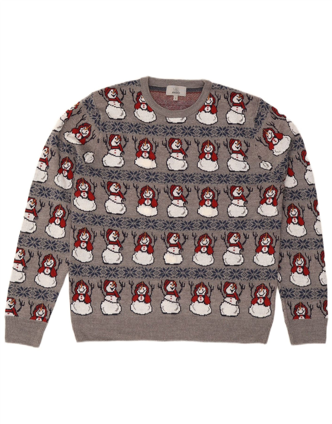 Marks & Spencer - Jersey de cuello redondo para hombre, talla grande, color gris, Navidad