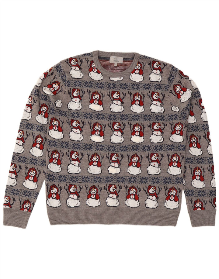 Marks & Spencer - Jersey de cuello redondo para hombre, talla grande, color gris, Navidad