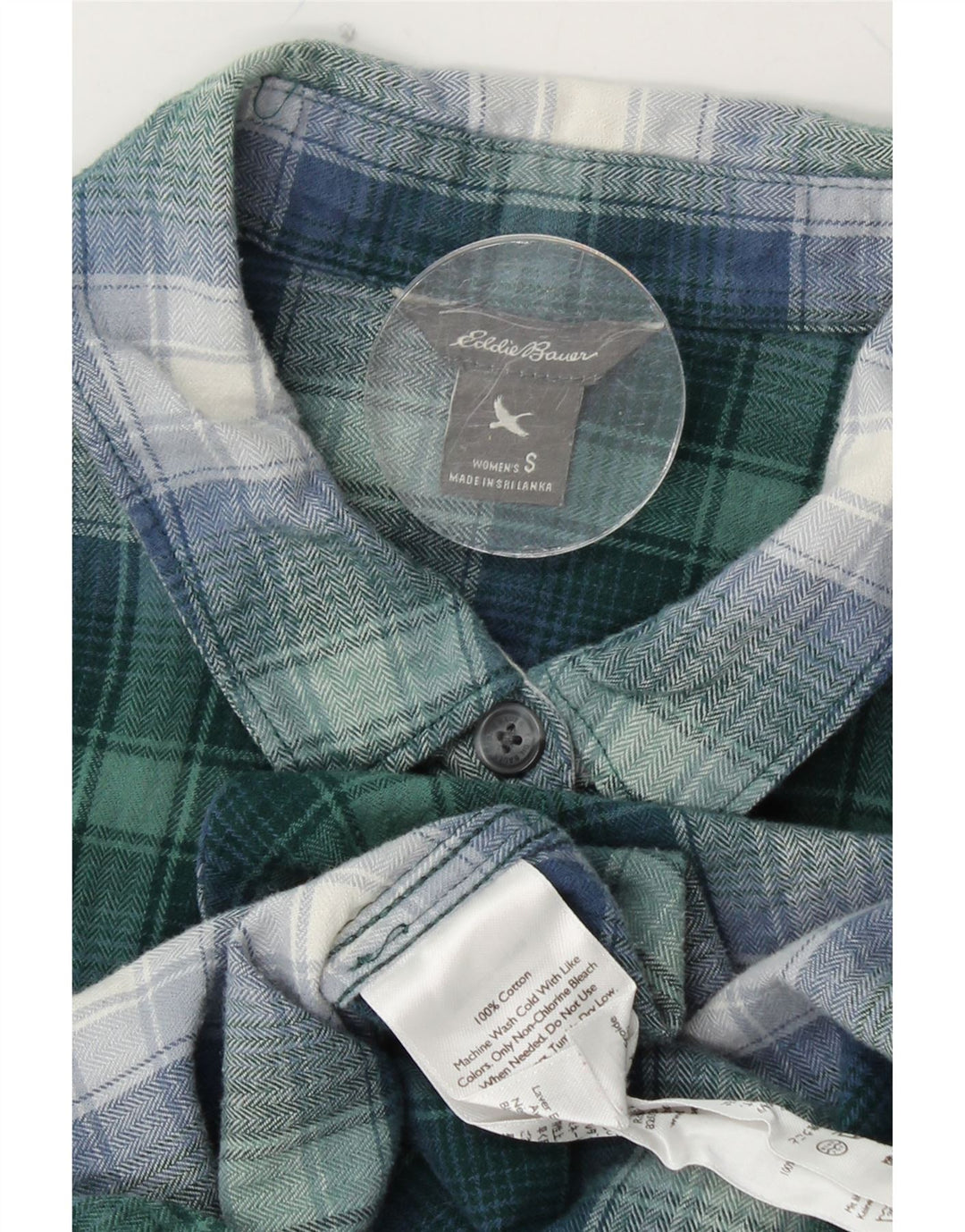 EDDIE BAUER Camisa de franela para mujer UK 10 Small Green Check Cotton