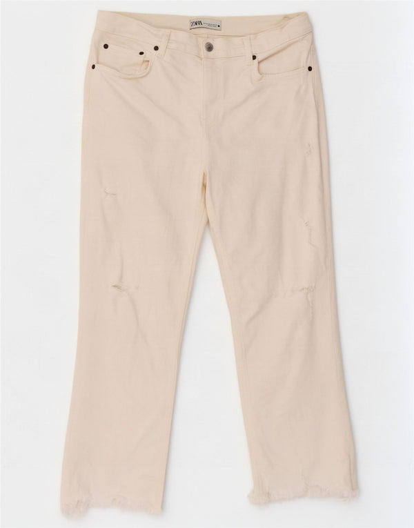 Zara Jeans recortados desgastados para mujer EU 42 Large W32 L24 Algodón blanco