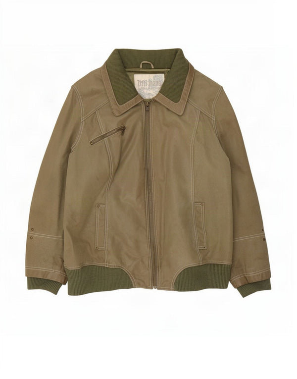 Zizzi Mens Leather Jacket UK 36 Small Khaki