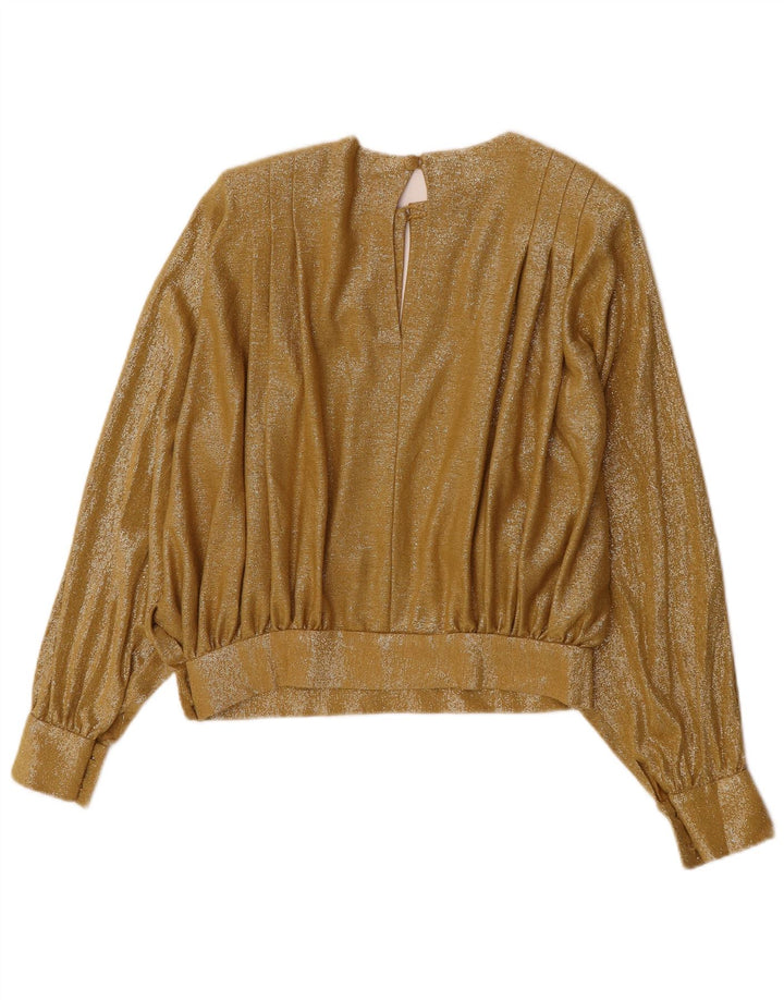 Vintage mujer crop manga larga blusa Top Reino Unido 12 oro medio
