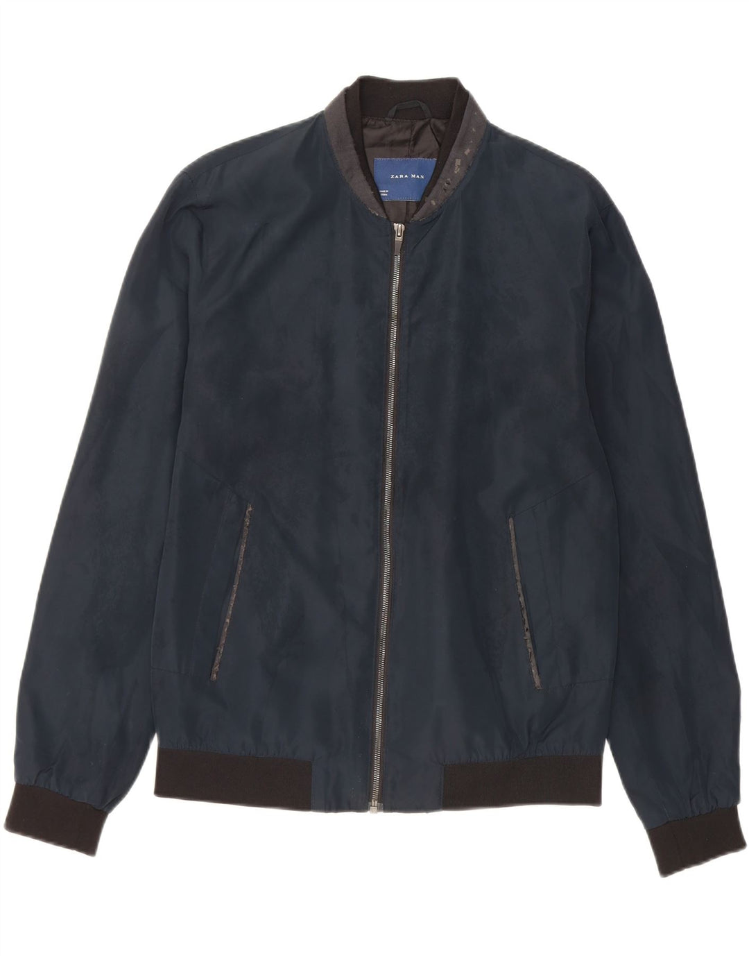 Zara Chaqueta Bomber para Hombre UK 40 Grande Poliéster Azul Marino