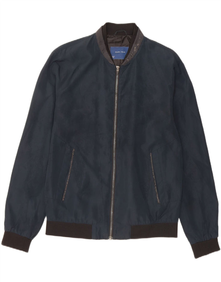 Zara Chaqueta Bomber para Hombre UK 40 Grande Poliéster Azul Marino