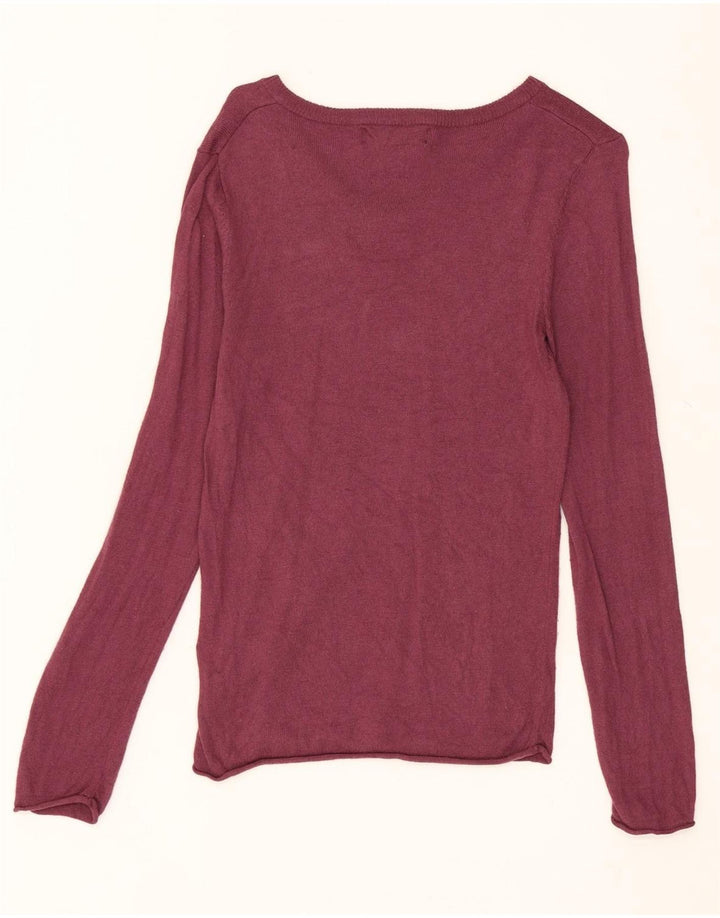 MOSSIMO Womens V-Neck Jumper Sweater UK 8 Small Burgundy Nylon Vintage Mossimo and Second-Hand Mossimo from Messina Hembry 