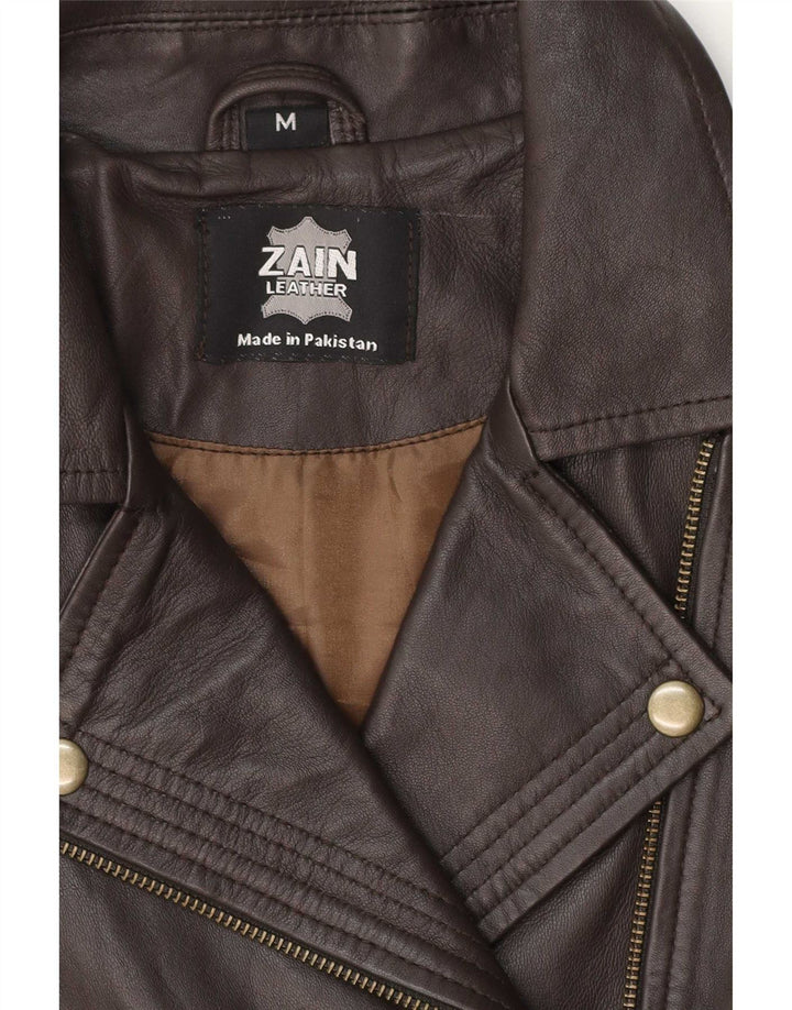 Vintage mujer cuero biker chaqueta Reino Unido 12 cuero marrón medio