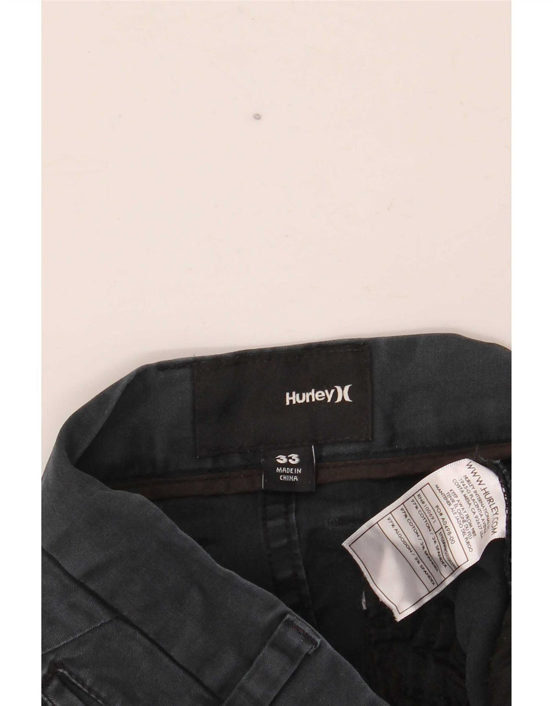 Hurley Pantalones cortos chinos para hombre W33 Algodón azul marino mediano