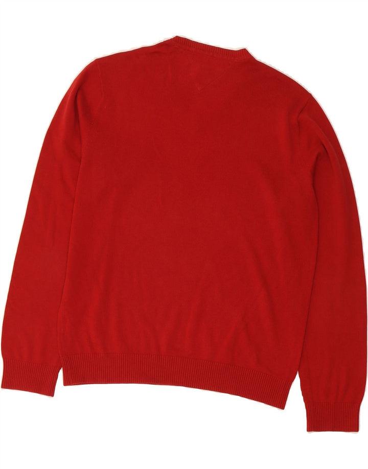 TOMMY HILFIGER Mens V-Neck Jumper Sweater Medium Red Vintage Tommy Hilfiger and Second-Hand Tommy Hilfiger from Messina Hembry 