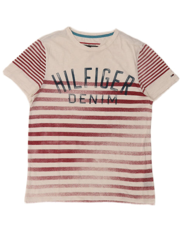 Tommy Hilfiger Camiseta gráfica para hombre Top XS Algodón a rayas blancas