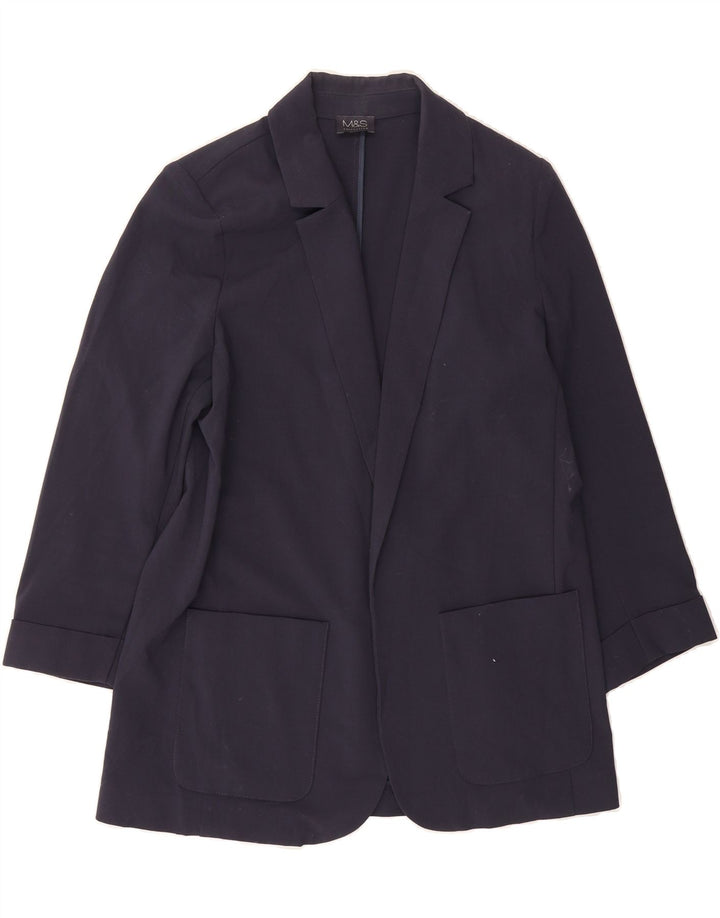 MARKS & SPENCER Womens Open Blazer Jacket UK 12 Medium Navy Blue Viscose Vintage Marks & Spencer and Second-Hand Marks & Spencer from Messina Hembry 
