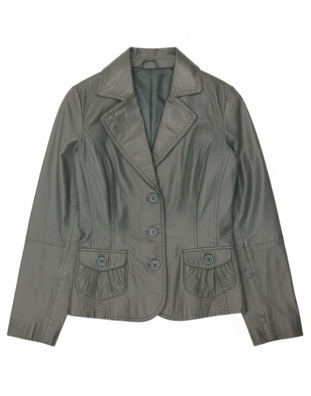 Vintage mujer 3 botones Blazer chaqueta Reino Unido 10 pequeño gris