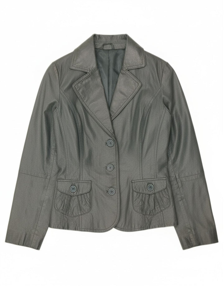 Vintage mujer 3 botones Blazer chaqueta Reino Unido 10 pequeño gris