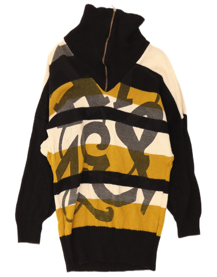 Vintage mujer zip cuello jersey suéter IT42 medio multicolor rayas