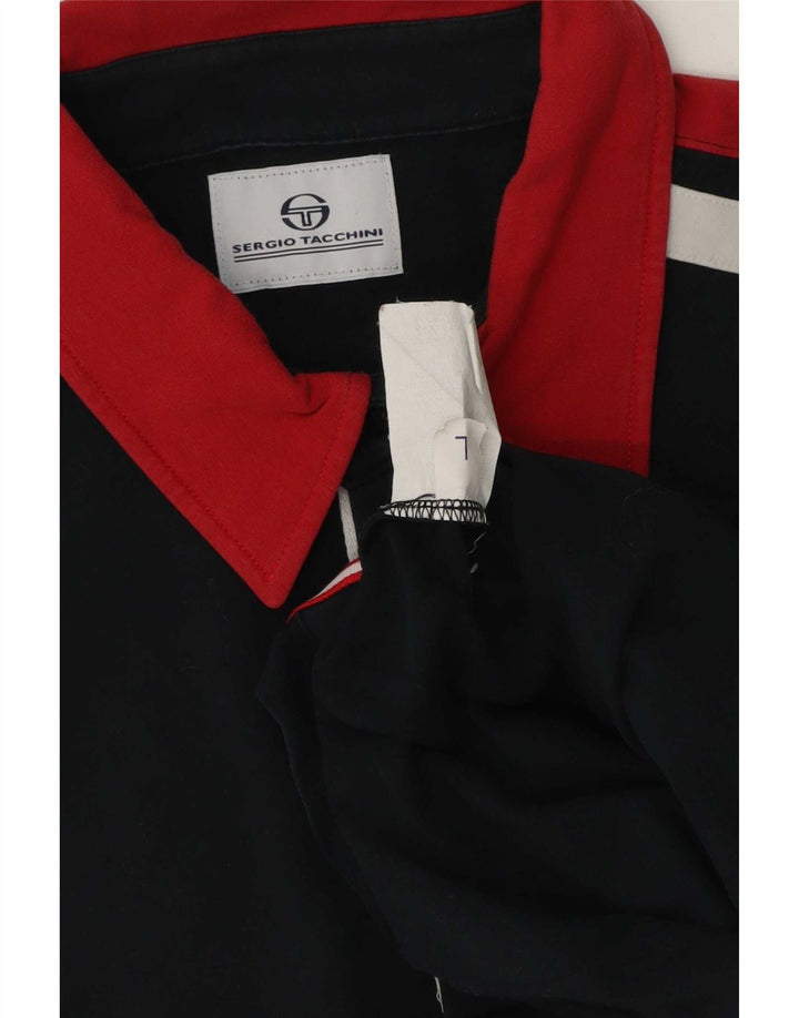 Sergio Tacchini Polo gráfico para hombre con bloques de color azul marino grande