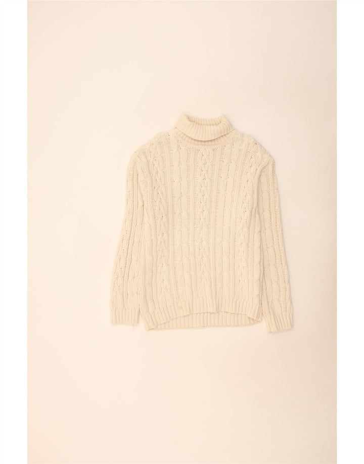Vintage hombres rollo cuello jersey suéter grande algodón beige