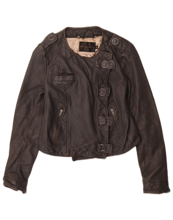 French Connection Chaqueta corta militar para mujer UK 40 Small Cuero negro