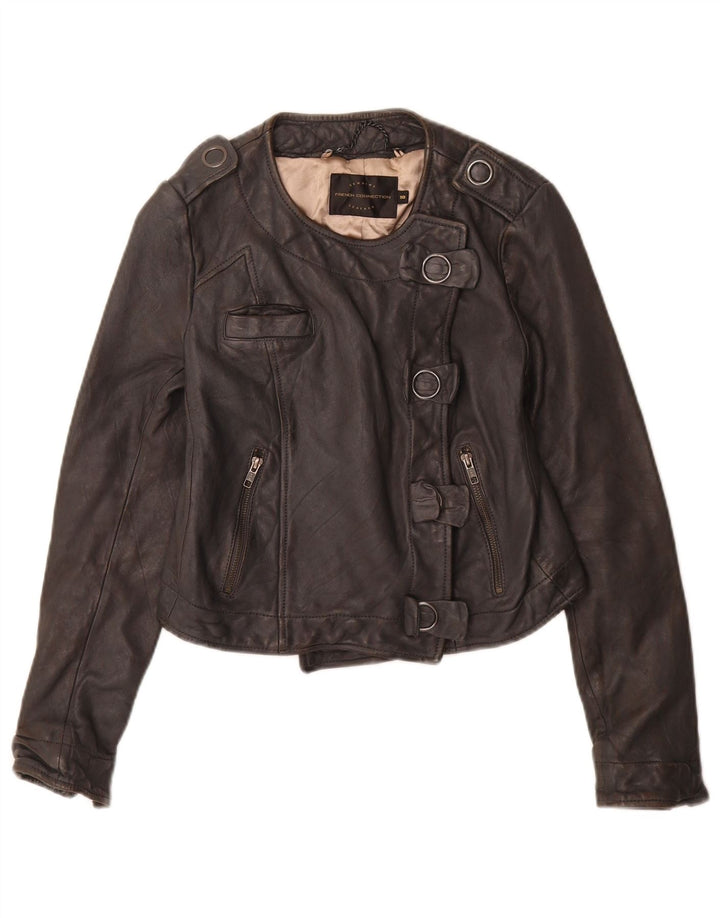 French Connection Chaqueta corta militar para mujer UK 40 Small Cuero negro