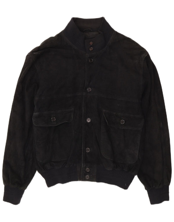 Vintage hombres ante bomber chaqueta Reino Unido 40 cuero negro grande