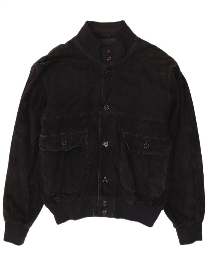 Vintage hombres ante bomber chaqueta Reino Unido 40 cuero negro grande