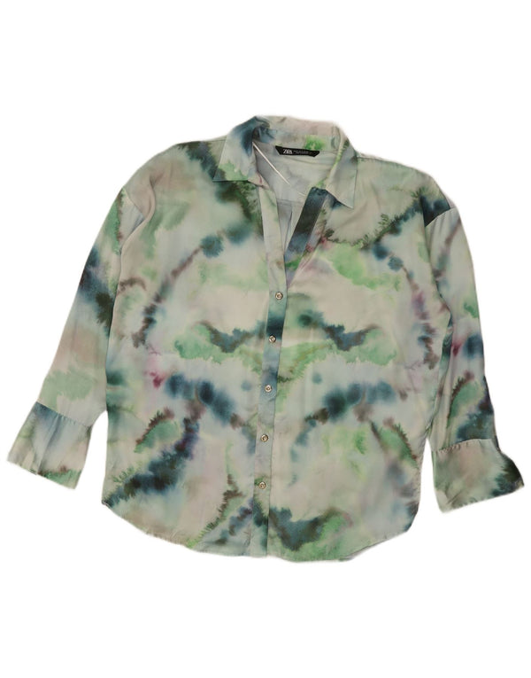 Zara Mujer Blusa Camisera Extragrande UK 44 Poliéster Tie Dye Verde Medio