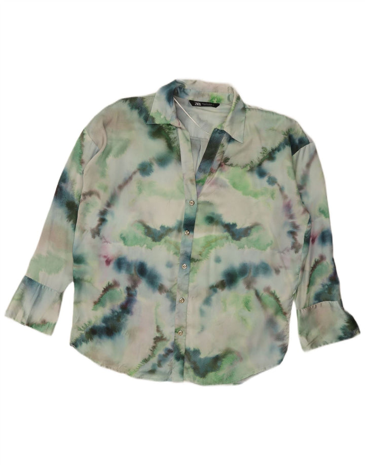 Zara Mujer Blusa Camisera Extragrande UK 44 Poliéster Tie Dye Verde Medio