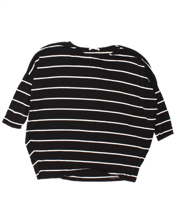 Zara Mujer Top Extragrande Manga Larga UK 40 Small Viscosa Rayas Negras