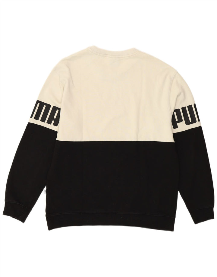 Puma Sudadera Con Estampado De Hombre, Jersey Grande De Algodón Blanco Con Bloques De Color