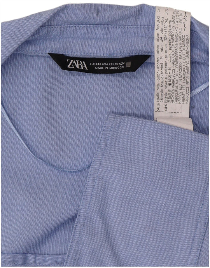 Zara Mujer Camisa UK 20 2XL Azul Algodón Clásico