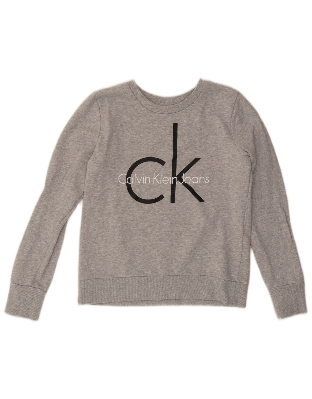 CALVIN KLEIN JEANS Sudadera con gráfico corto para mujer UK 10 Small Grey