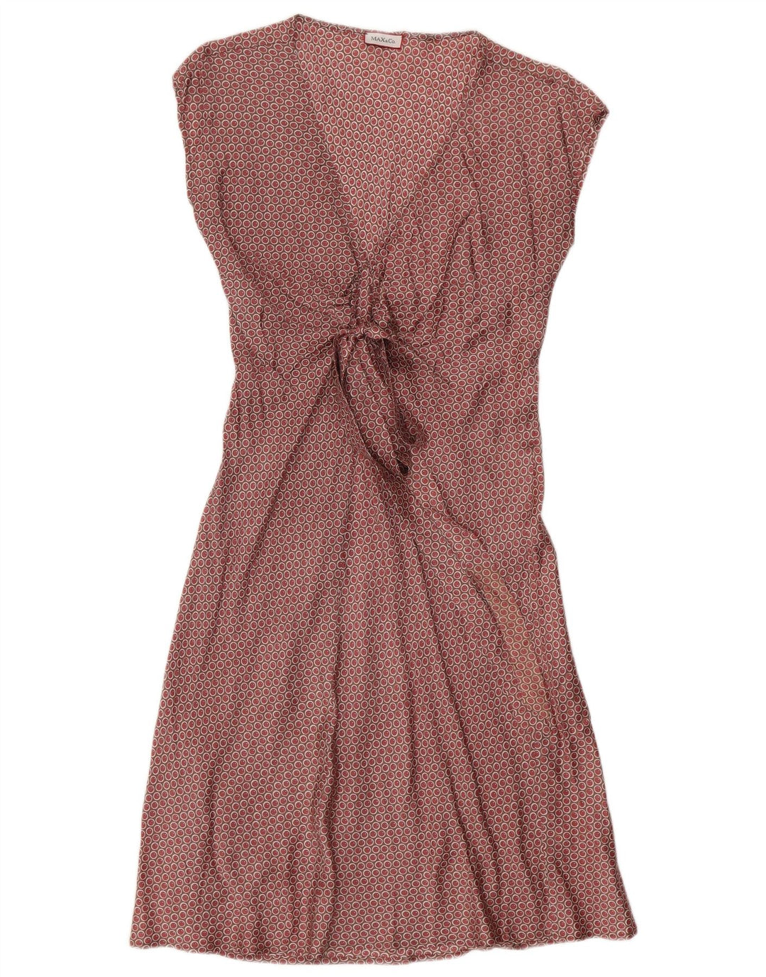MAX & CO. Vestido acampanado con lazo delantero para mujer UK 42 Medio Borgoña manchado
