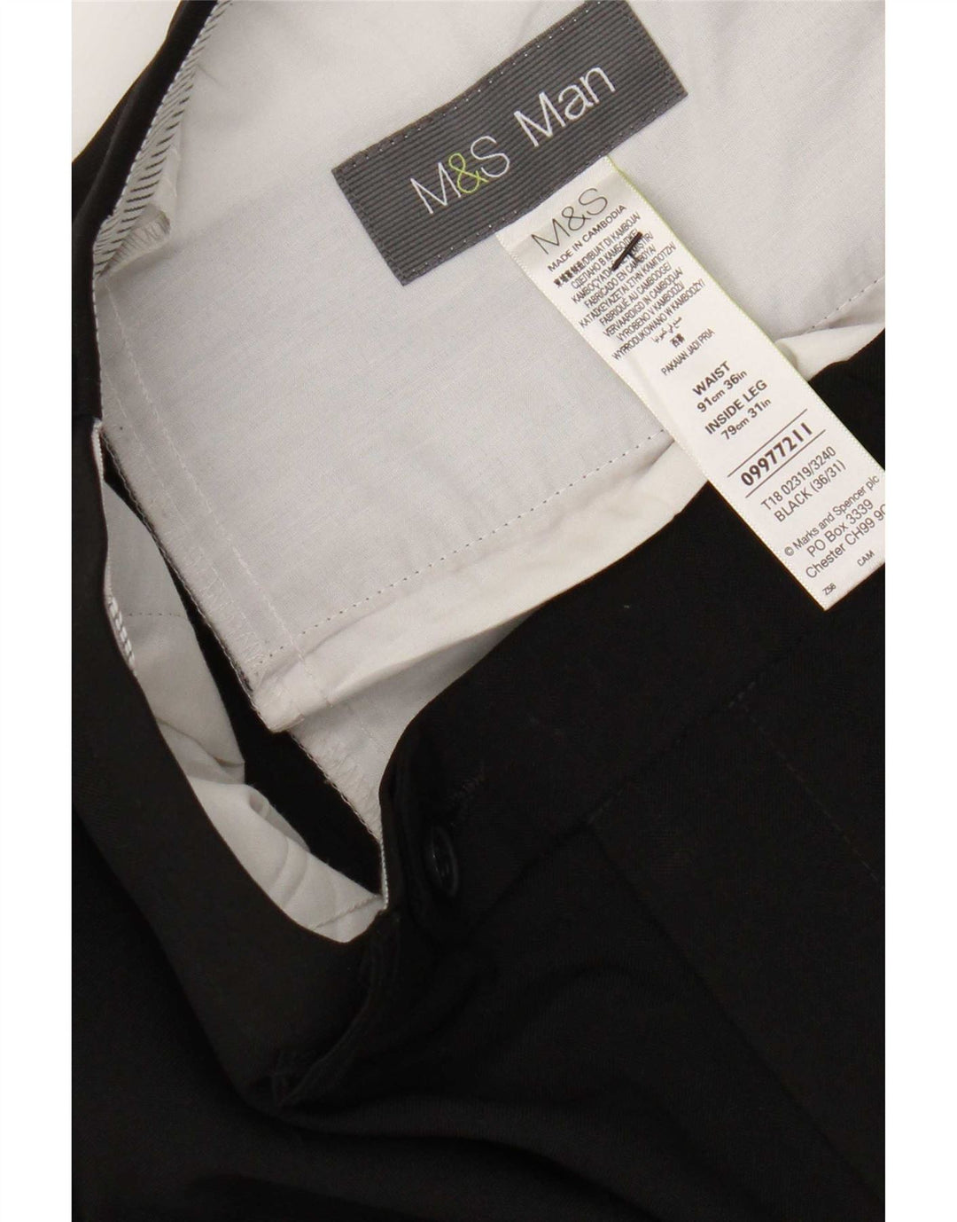 Marks & Spencer Pantalón de traje recto para hombre W36 L31 Poliéster negro