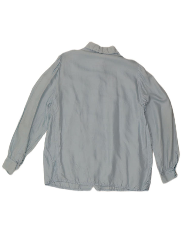 Vintage mujer camisa blusa Reino Unido 14 azul medio