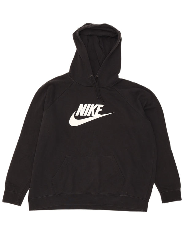 Nike - Sudadera con capucha para mujer, diseño gráfico de gran tamaño, talla 40, XL, algodón negro
