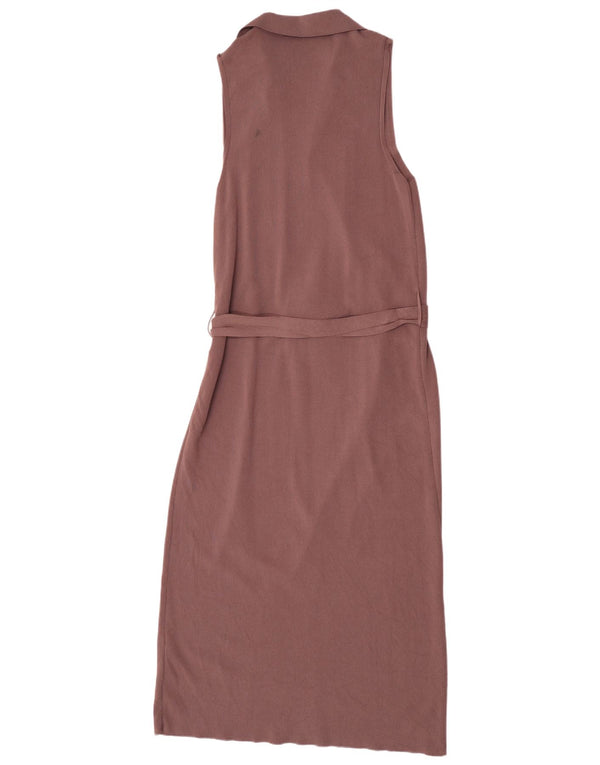 Zara Mujer Maxi Vestido Sin Mangas UK 42 Viscosa Marrón Medio