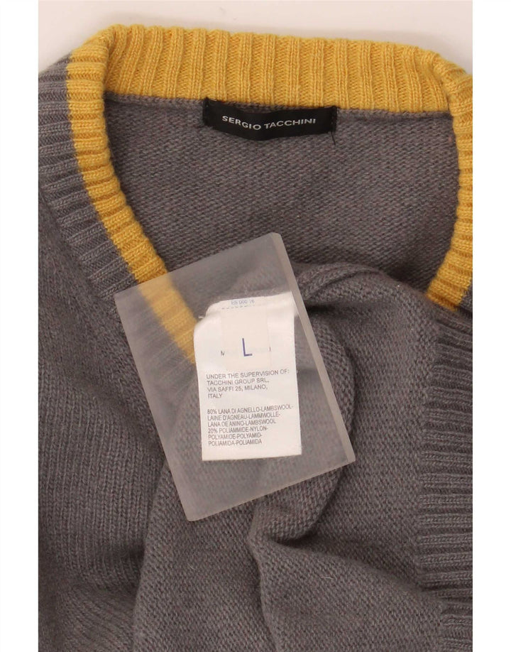 Sergio Tacchini Jersey con Cuello en V para Hombre de Lana a Rayas Gris Grande