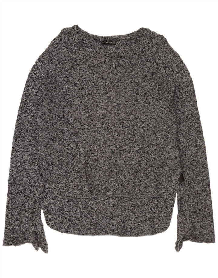 ZARA Suéter tipo jersey con cuello barco para mujer UK 46 Grande Algodón moteado gris