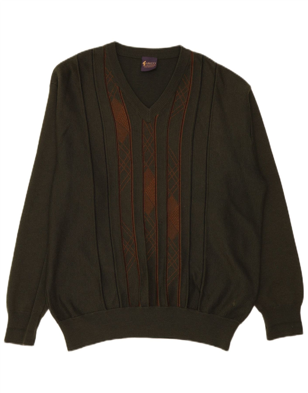 Gabicci Jersey con cuello en V para hombre de lana a rayas caqui grande