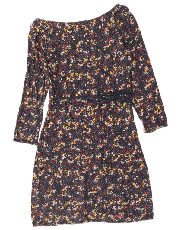 Fat Face Vestido acampanado de manga 3/4 para mujer UK 8 Small Azul marino Floral Algodón