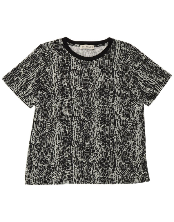 Trussardi Camiseta Mujer Top UK 44 Medium Negro Estampado Animal