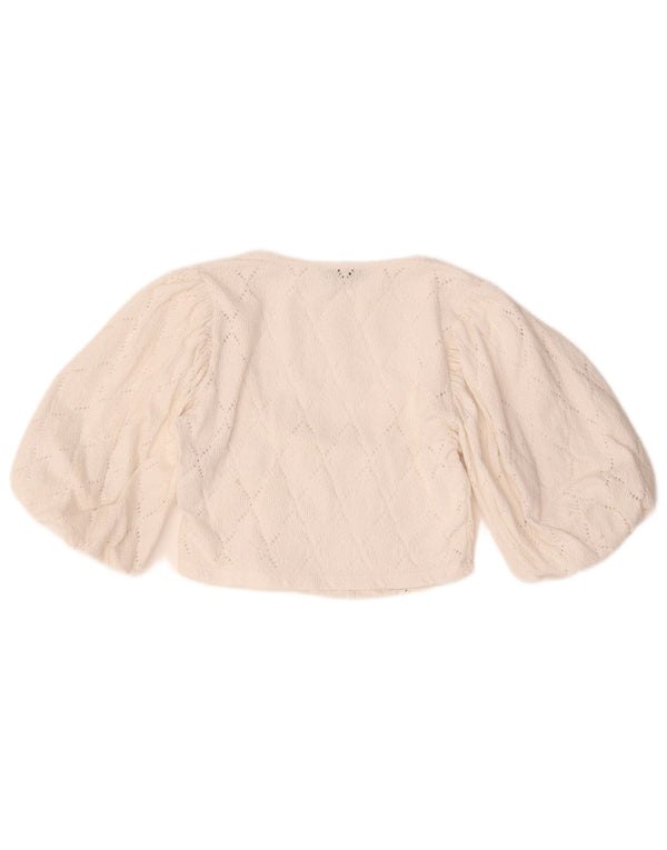 Zara Womens 3/4 Sleeve Crop Blouse Top UK 14 Large White Cotton