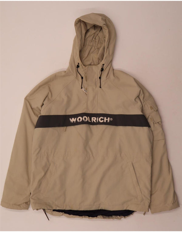 Woolrich Mens Graphic Hooded Anorak Jacket UK 40 Large Beige Colourblock
